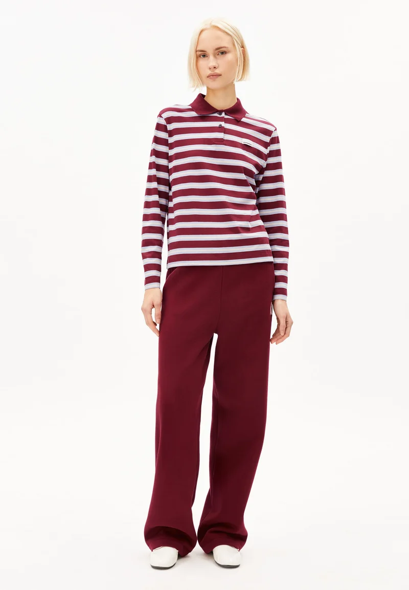 GESTREIFTES POLOLANGARMSHIRT | velvet red-soft blue-undyed
