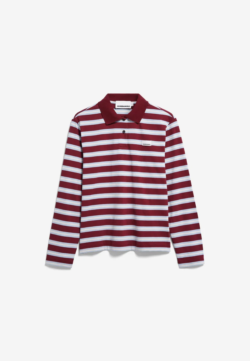 GESTREIFTES POLOLANGARMSHIRT | velvet red-soft blue-undyed