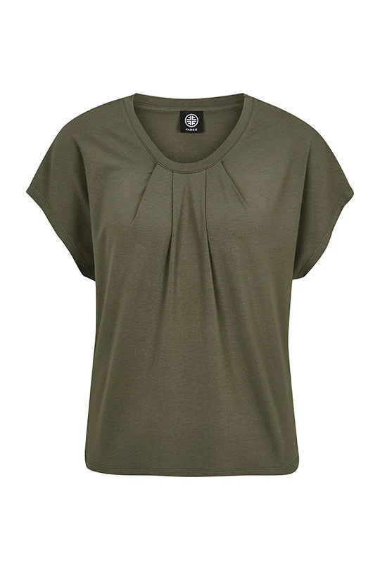 Rundhalsshirt mit Raffungen in Khaki