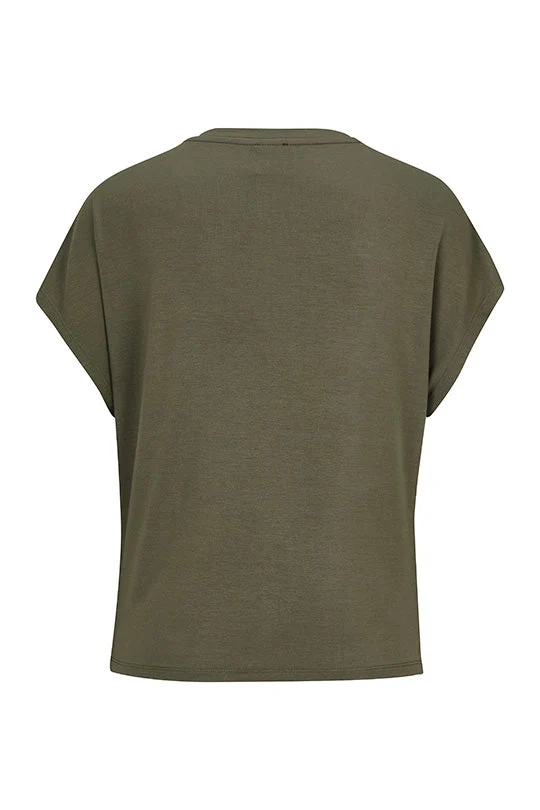 Rundhalsshirt mit Raffungen in Khaki