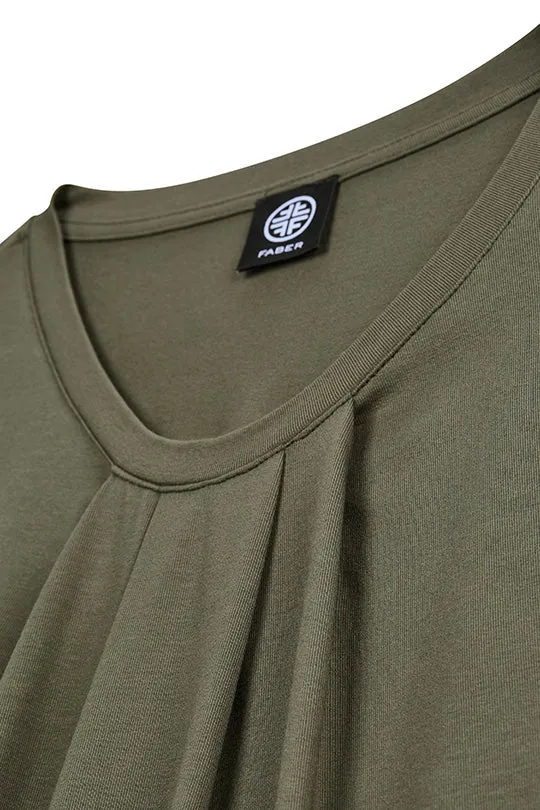Rundhalsshirt mit Raffungen in Khaki