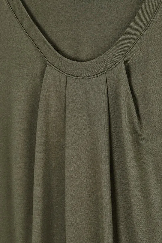 Rundhalsshirt mit Raffungen in Khaki