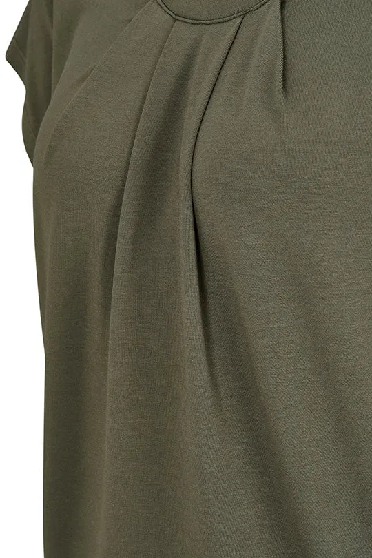 Rundhalsshirt mit Raffungen in Khaki