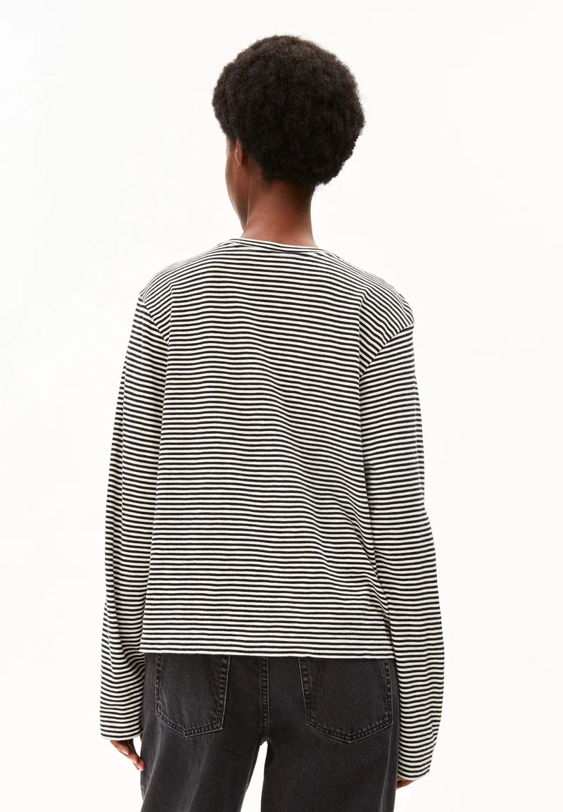 SLUB JERSEY GESTREIFTES LANGARMSHIRT | black-oatmilk