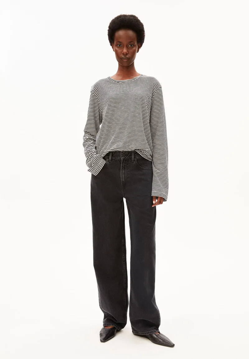 SLUB JERSEY GESTREIFTES LANGARMSHIRT | black-oatmilk