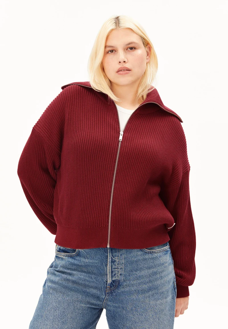 VANISÉ RIPP-STRICKJACKE | velvet red-light velvet red