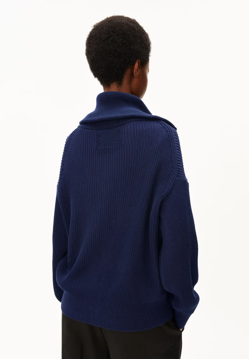 VANISÉ RIPP-STRICKJACKE | tinted navy-light tinted navy