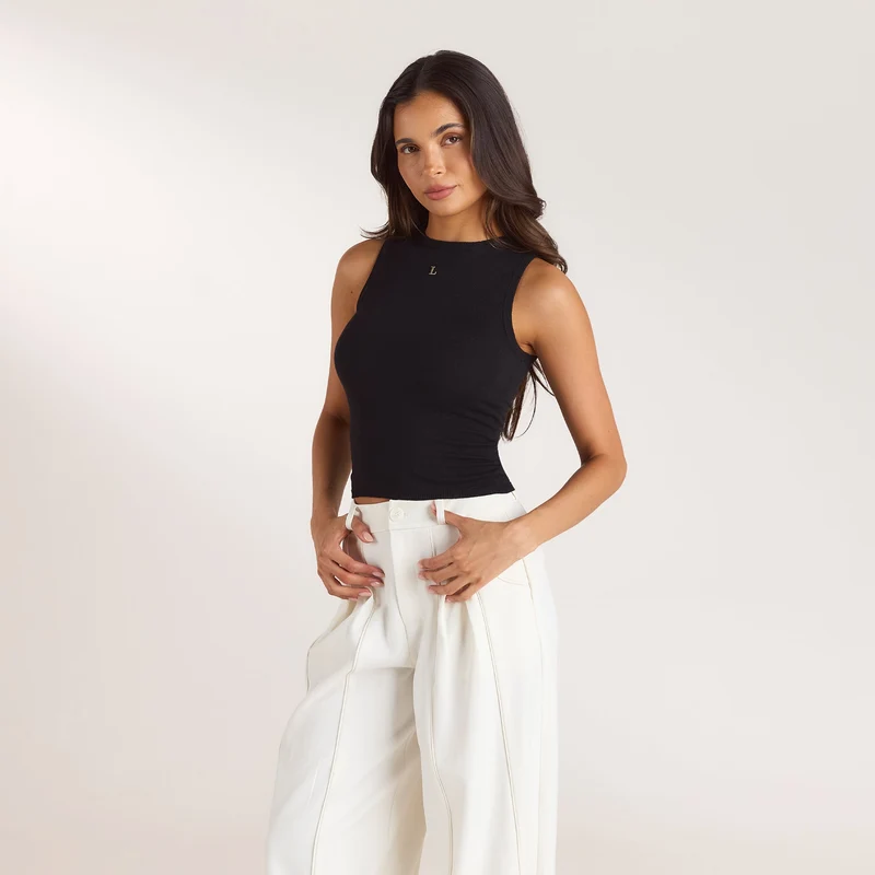 Strick-Vest Top - Schwarz