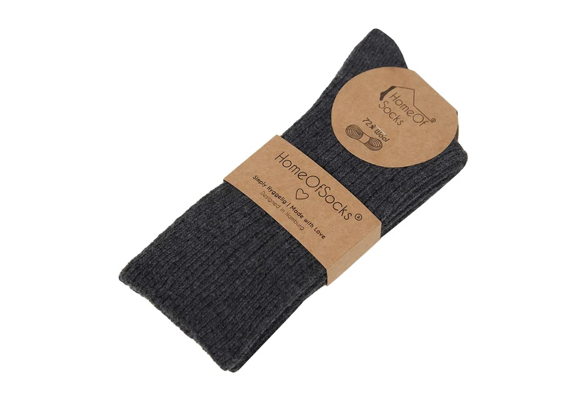 Ein Paar 72% Wollsocken Einfarbig Ripp Druckarmer Bund