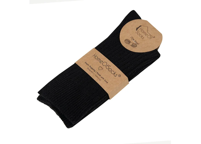 Ein Paar 72% Wollsocken Einfarbig Ripp Druckarmer Bund