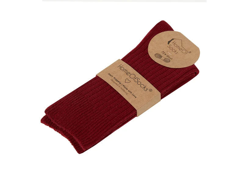 Ein Paar 72% Wollsocken Einfarbig Ripp Druckarmer Bund