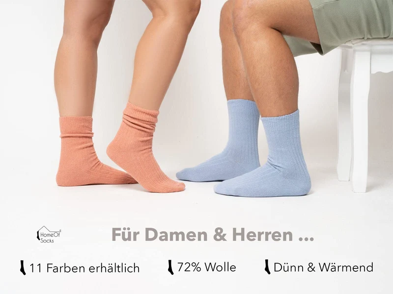 Ein Paar 72% Wollsocken Einfarbig Ripp Druckarmer Bund