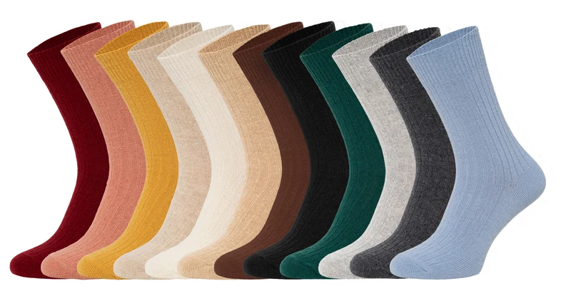 Ein Paar 72% Wollsocken Einfarbig Ripp Druckarmer Bund