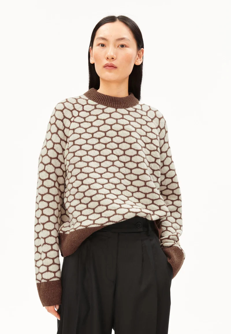 GEPUNKTETER WOLLSTRICKPULLOVER | claystone melange-oatmilk