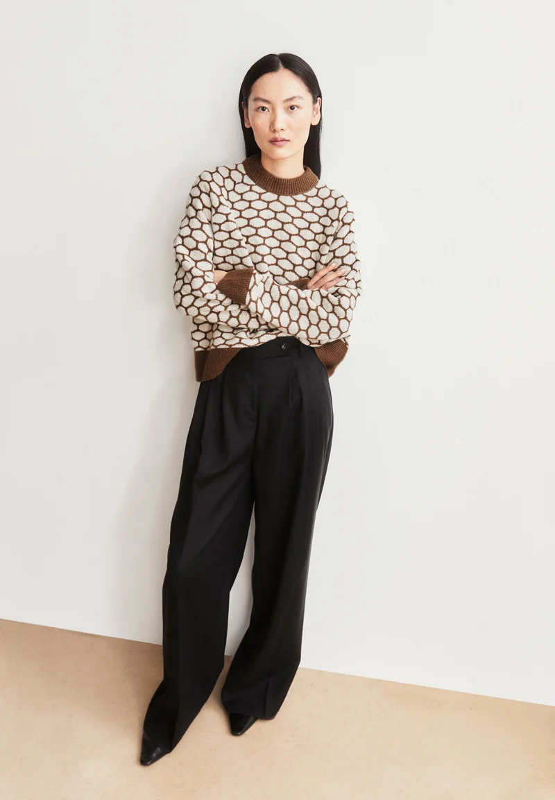 GEPUNKTETER WOLLSTRICKPULLOVER | claystone melange-oatmilk