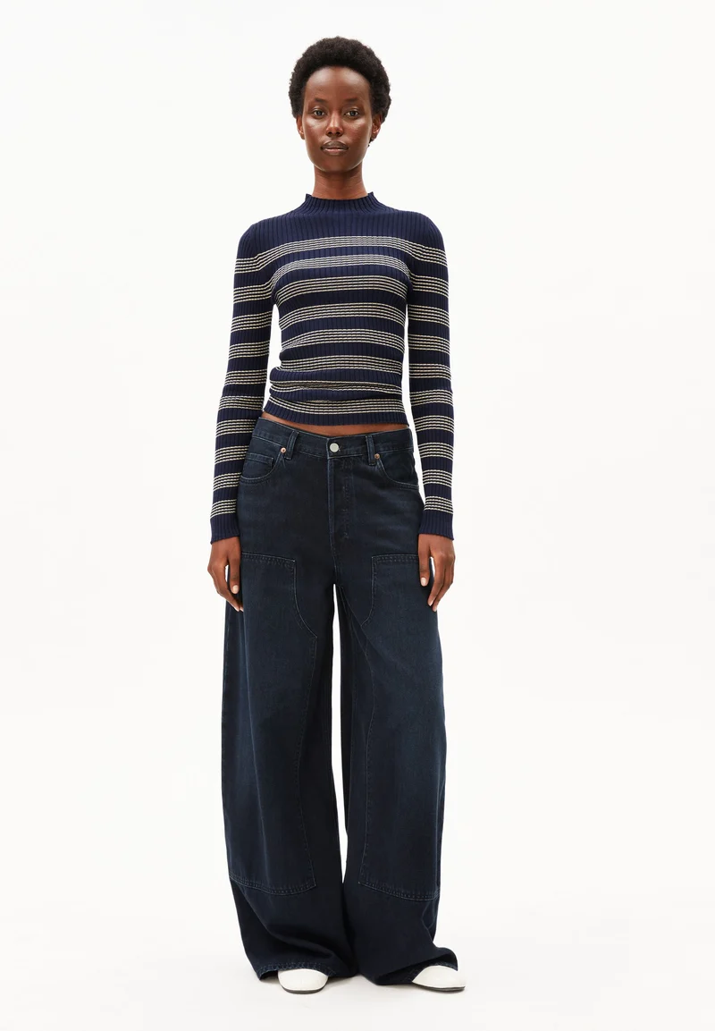 ALAANIA GESTREIFTER STRICKPULLOVER | tinted navy-golden hay