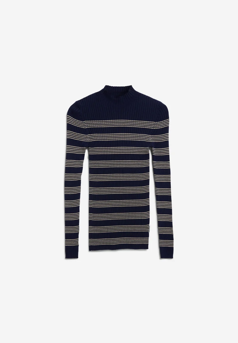 ALAANIA GESTREIFTER STRICKPULLOVER | tinted navy-golden hay