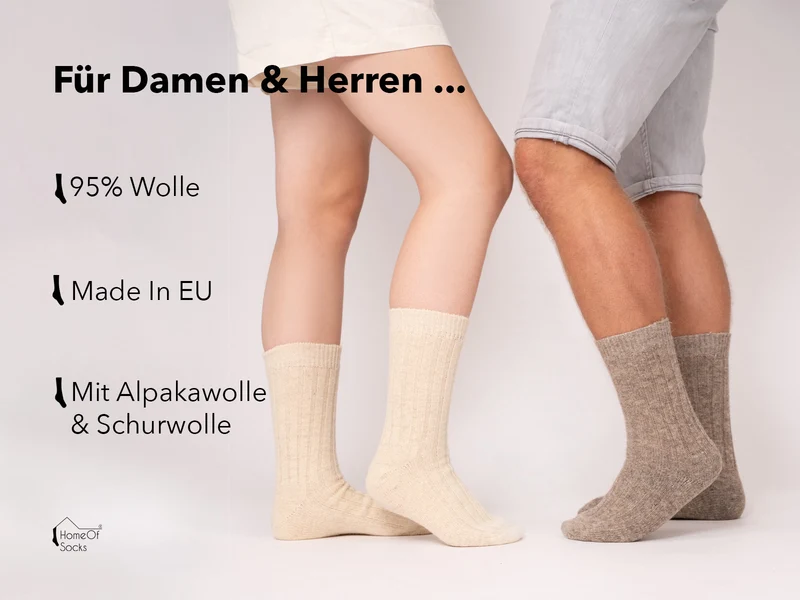 Ein Paar Alpaka Wollsocke Dünn 95% Wollanteil