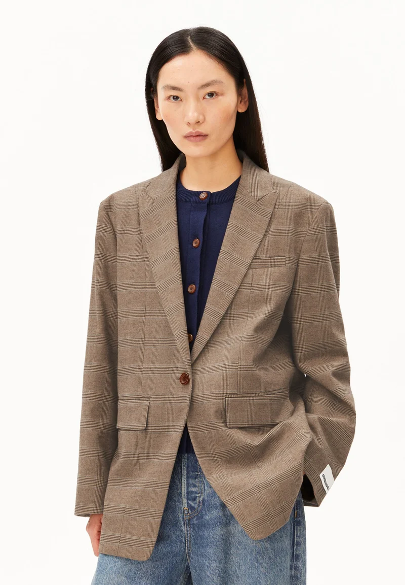 KARIERTER OVERSIZED BLAZER | claystone - sand stone