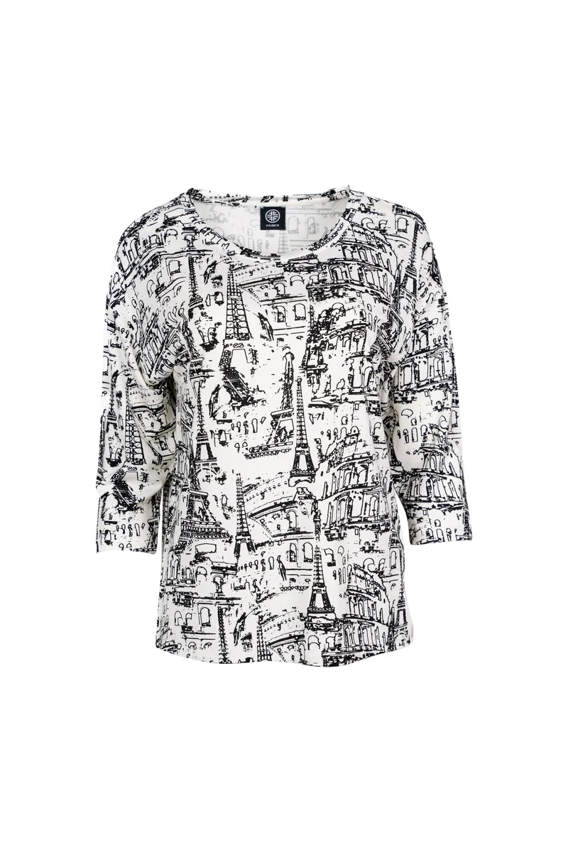 3/4 Rundhalsshirt mit illustriertem City-Print