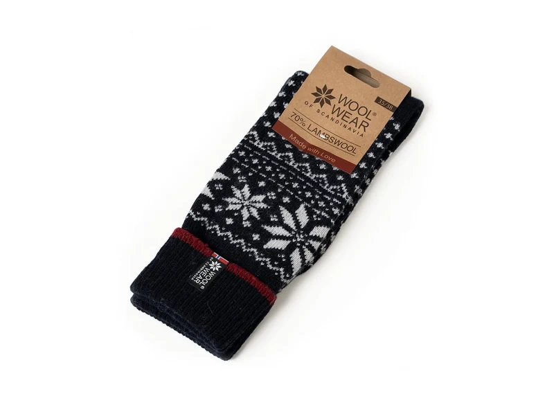 Ein Paar 70% Lammwollsocken mit Umschlag Norweger Design