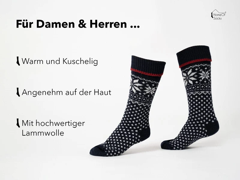 Ein Paar 70% Lammwollsocken mit Umschlag Norweger Design