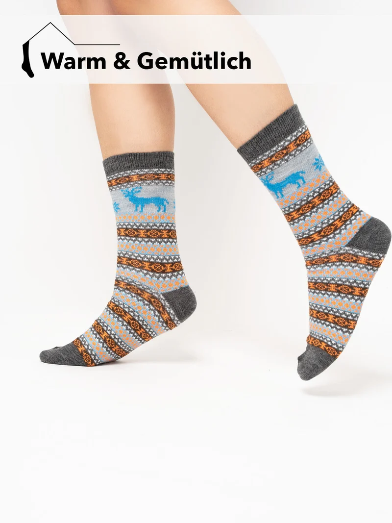 2 Paar Bunte Elch Hygge Socken mit Wolle
