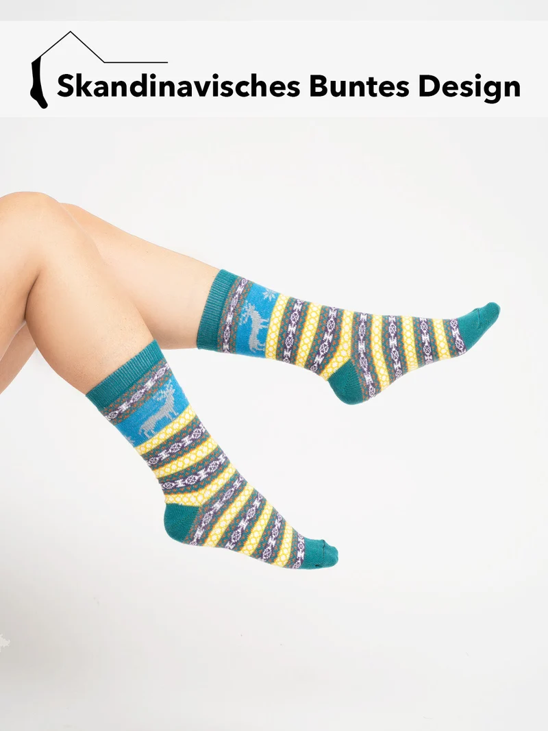 2 Paar Bunte Elch Hygge Socken mit Wolle