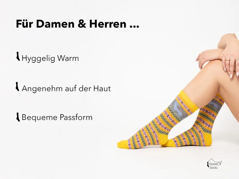 2 Paar Bunte Elch Hygge Socken mit Wolle