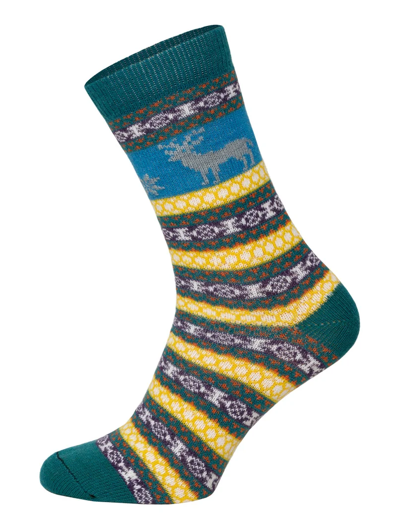 2 Paar Bunte Elch Hygge Socken mit Wolle