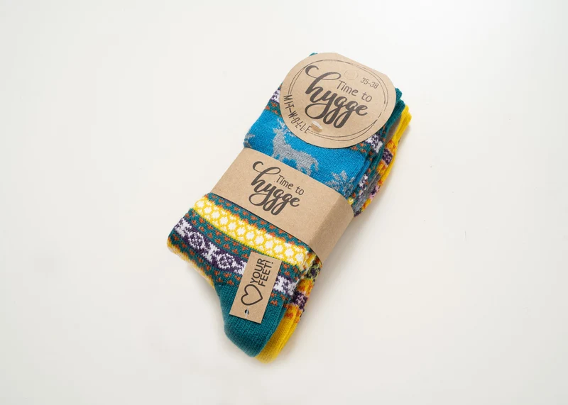 2 Paar Bunte Elch Hygge Socken mit Wolle