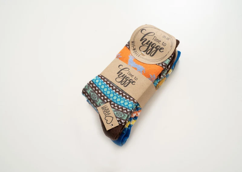 2 Paar Bunte Elch Hygge Socken mit Wolle
