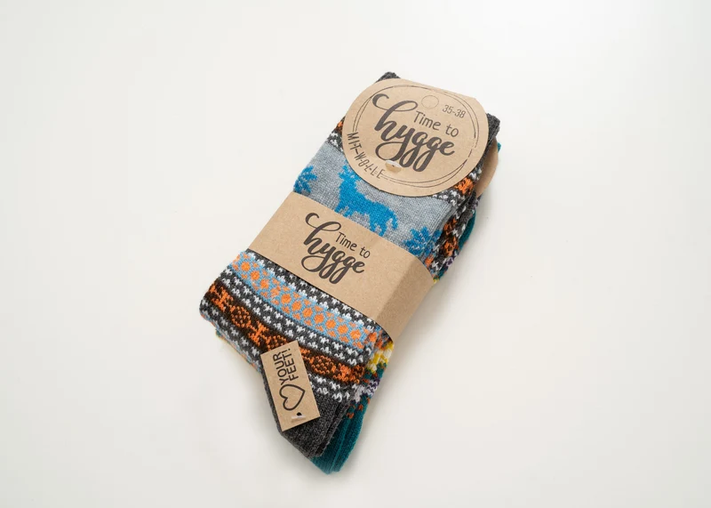 2 Paar Bunte Elch Hygge Socken mit Wolle