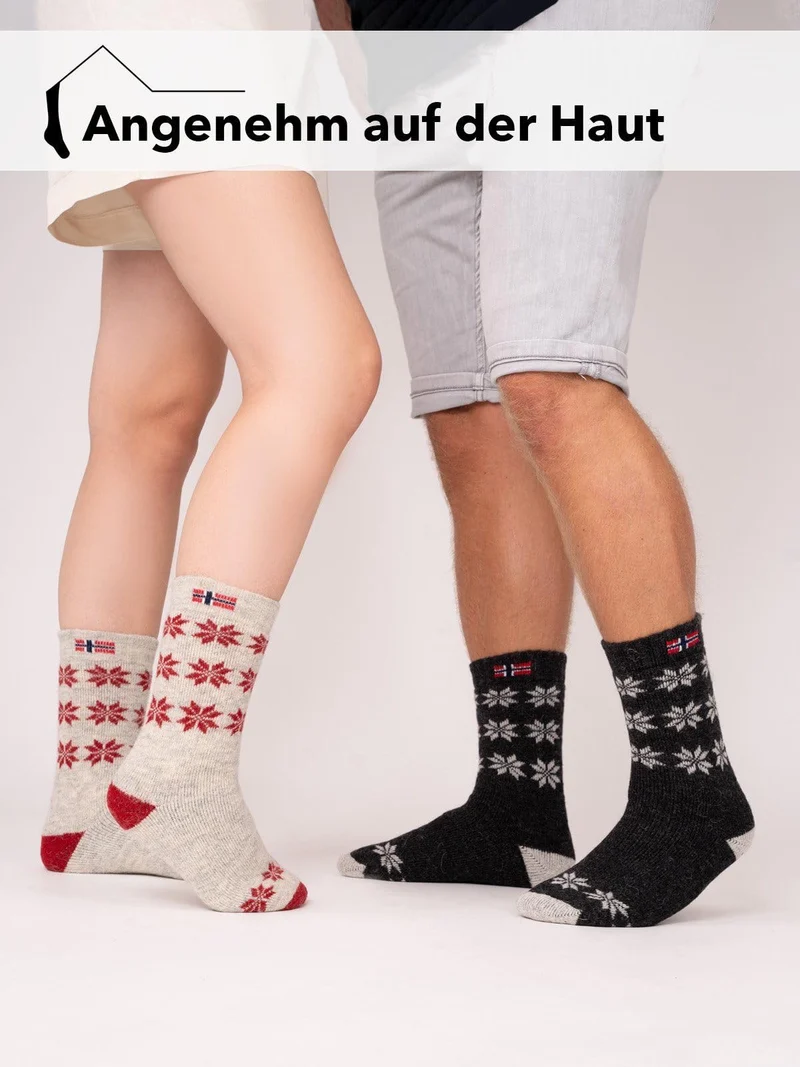 Ein Paar 80% Wollsocken Norwegen Flagge & Stern Design