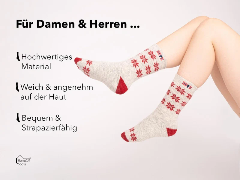 Ein Paar 80% Wollsocken Norwegen Flagge & Stern Design