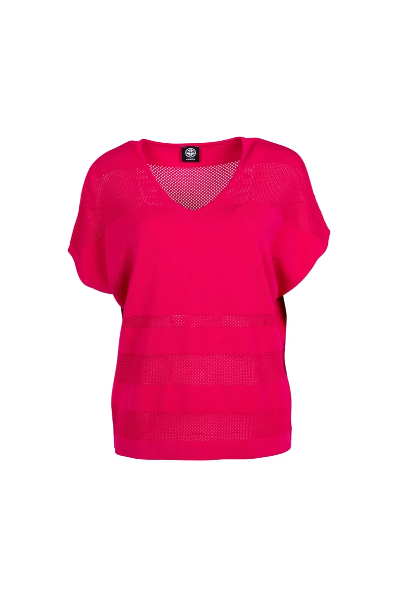 Kurzarm Pullover mit V-Ausschnitt in magenta | 100% Made in Germany