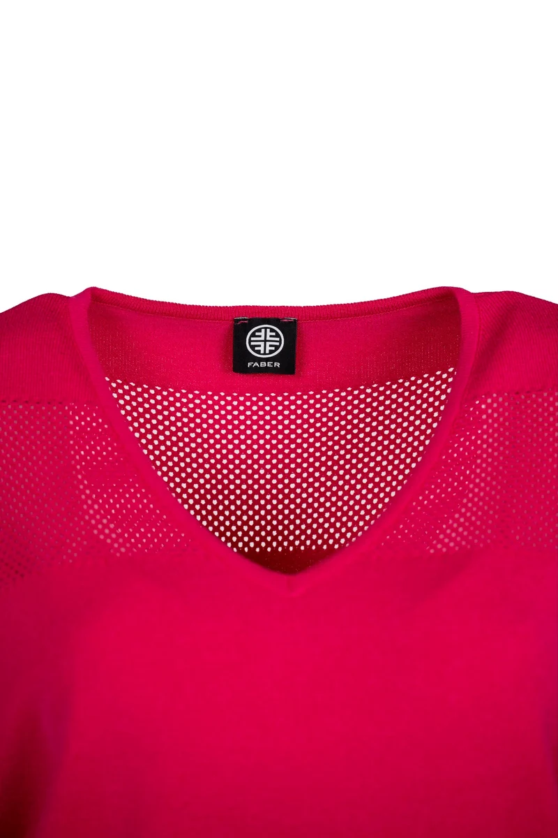 Kurzarm Pullover mit V-Ausschnitt in magenta | 100% Made in Germany