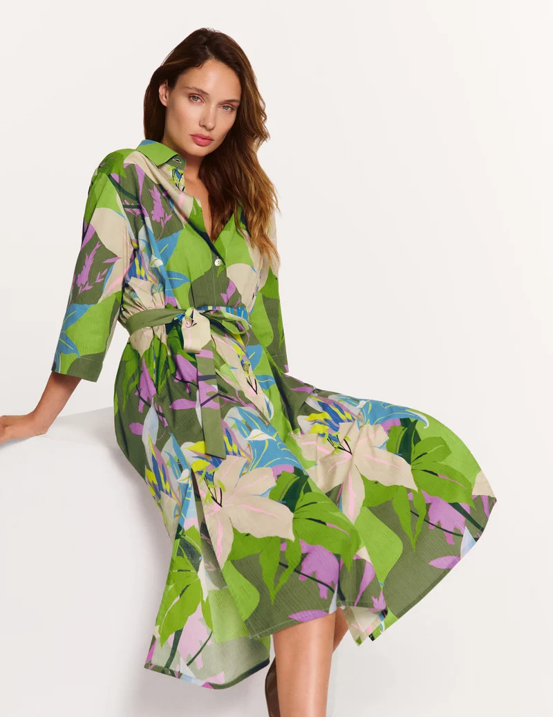 Hemdblusenkleid mit Exotic-Floral-Print