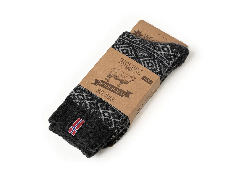 Ein Paar 80% Wollsocken Norwegen Flagge