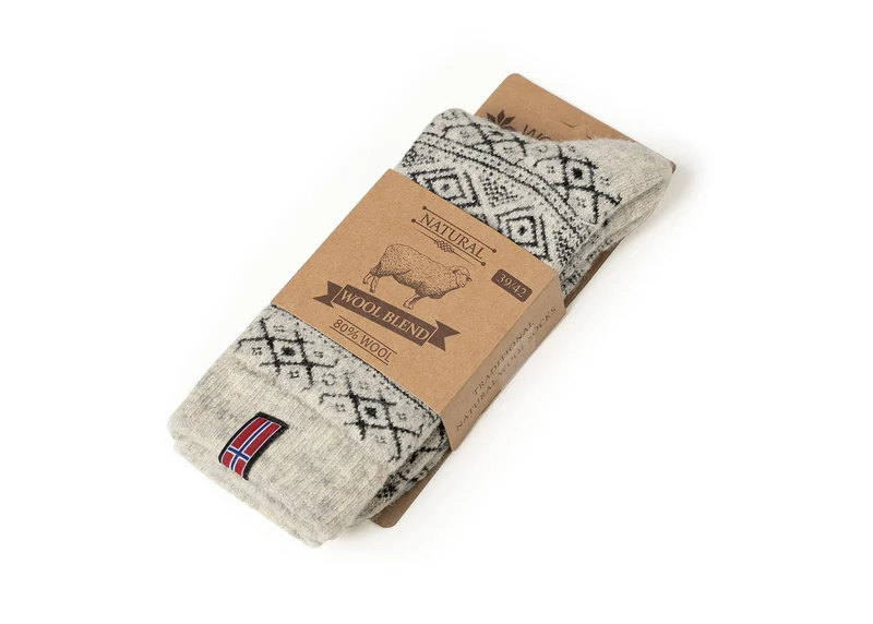 Ein Paar 80% Wollsocken Norwegen Flagge
