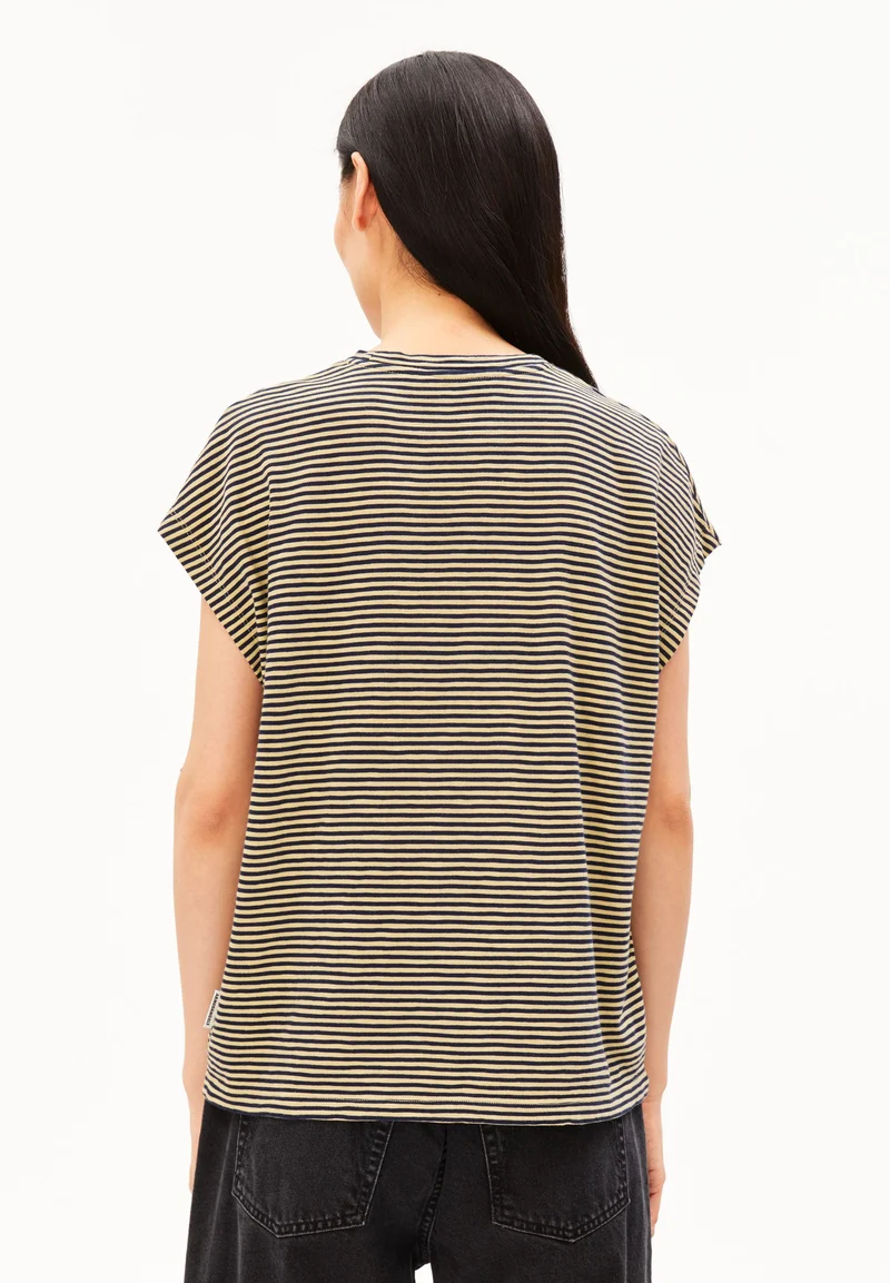 SLUB JERSEY GESTREIFTES T-SHIRT | tinted navy-golden hay