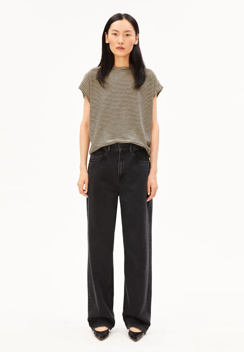 SLUB JERSEY GESTREIFTES T-SHIRT | tinted navy-golden hay