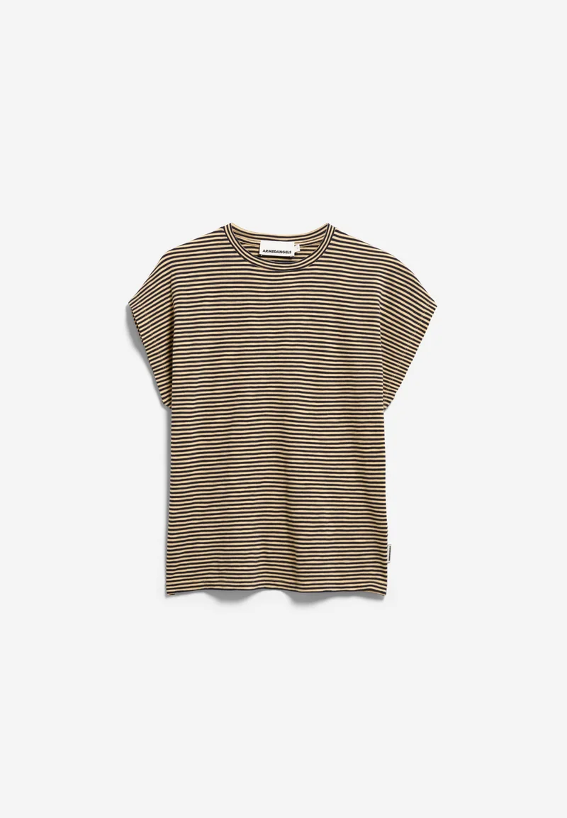 SLUB JERSEY GESTREIFTES T-SHIRT | tinted navy-golden hay