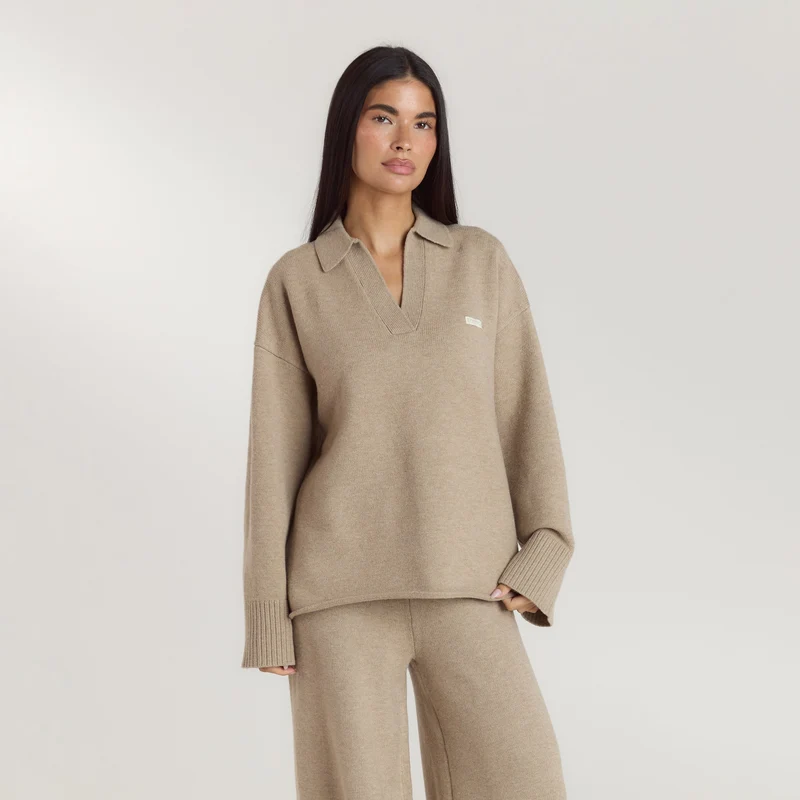 Knopfleister Pullover - Hellbraun