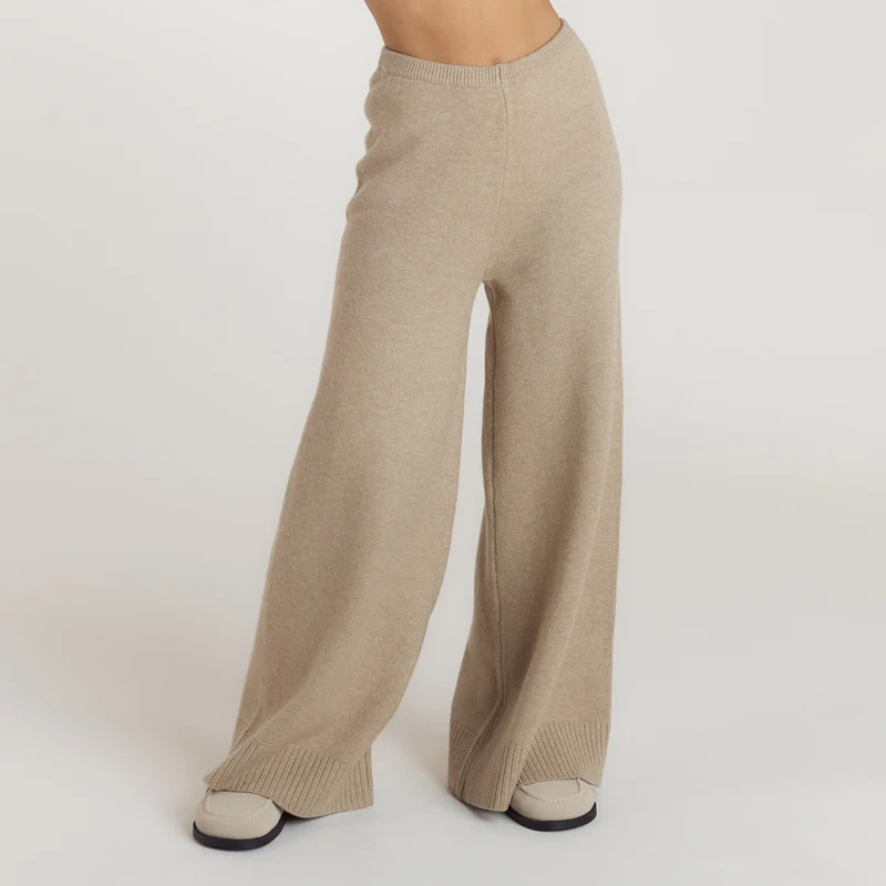 Strick-Jogginghose mit geripptem Saum - Hellbraun