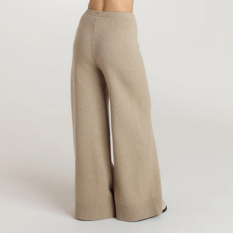 Strick-Jogginghose mit geripptem Saum - Hellbraun