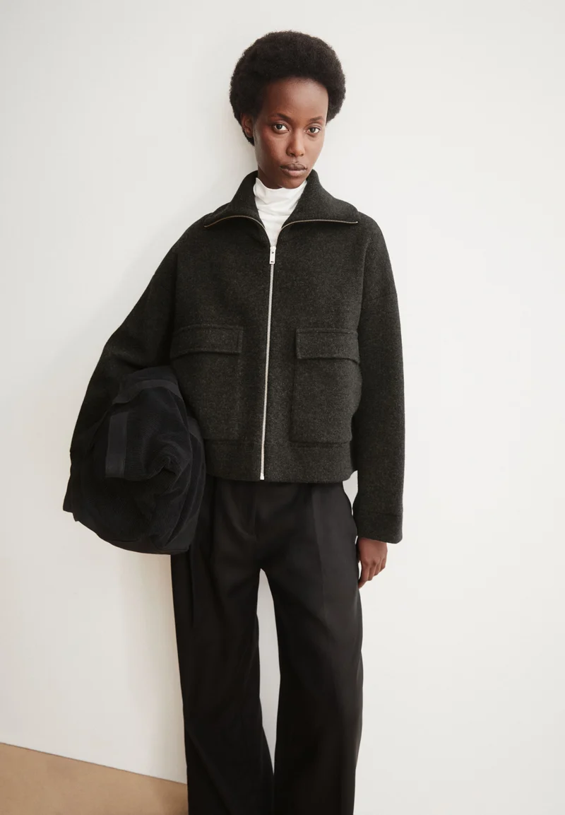 BAUMWOLL-WOLL STRICKJACKE | steel melange