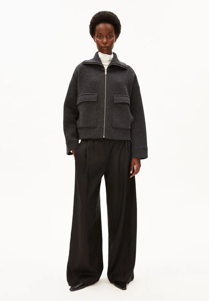 BAUMWOLL-WOLL STRICKJACKE | steel melange