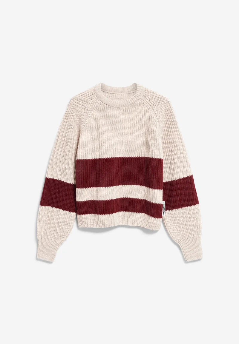 GESTREIFTER RIPP-STRICKPULLOVER | honey melange-velvet red