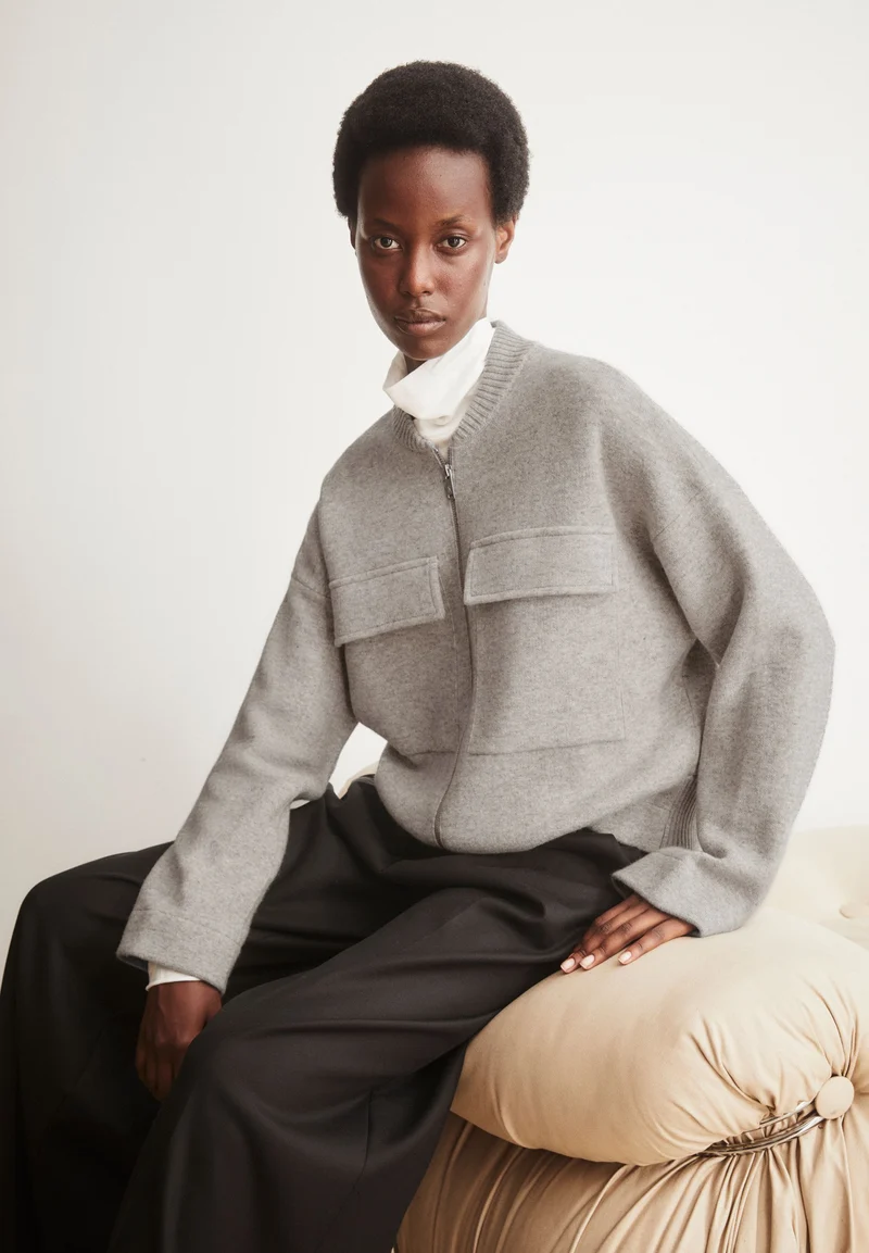 BAUMWOLL-WOLL BOMBERJACKE | dark honey melange